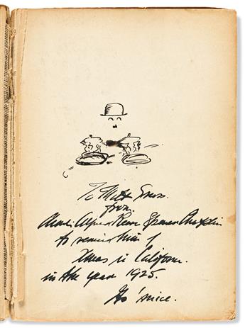 CHAPLIN, CHARLIE. My Trip Abroad. Signed and Inscribed, with a small ink drawing, to cartoonist Milt Gross, on front free endpaper: